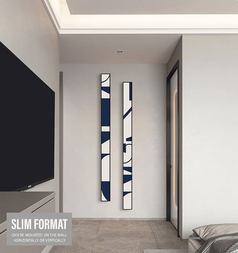 Kreative abstrakte blaue weiße schlanke Format Wandkunst Fine Art Leinwanddrucke hohe schmale breite Formatbilder für Wohnzimmer Foyer Treppenhaus Wanddekoration | Karnz