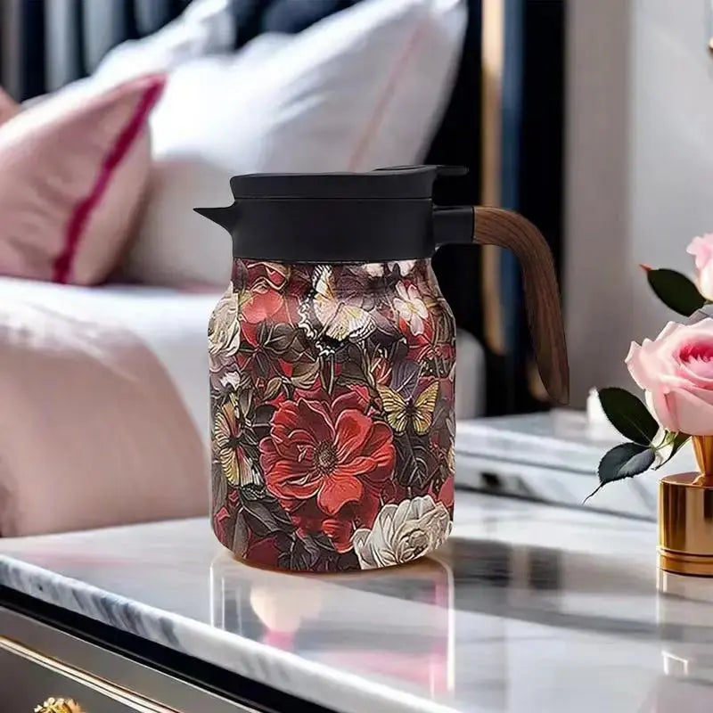 Blumenkunst Edelstahl Teekanne mit Sieb - 1000ml Vintage Eleganz
