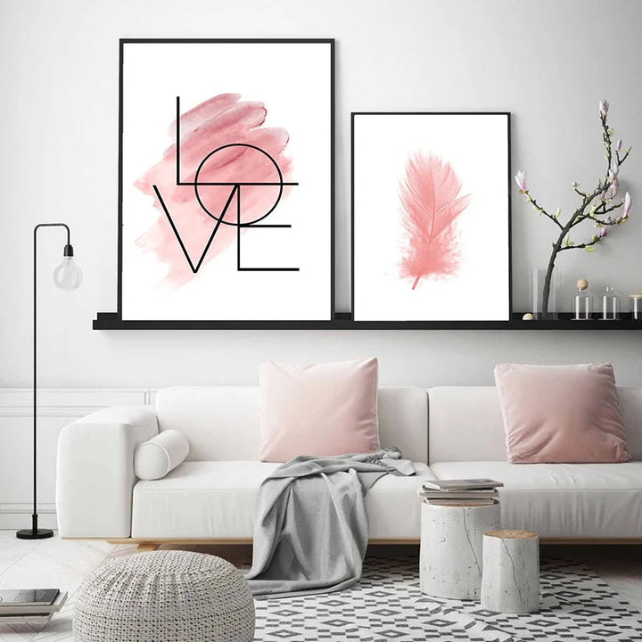 Blush Pink Love Feather Wandkunst Feine Kunst Leinwanddrucke Minimalistische Mode Bilder Für Wohnzimmer Mädchen Schlafzimmer Mode Kunst Dekor | Karnz