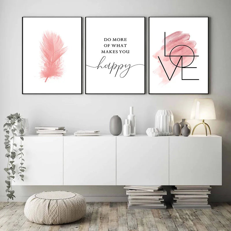 Blush Pink Love Feather Wandkunst Feine Kunst Leinwanddrucke Minimalistische Mode Bilder Für Wohnzimmer Mädchen Schlafzimmer Mode Kunst Dekor | Karnz