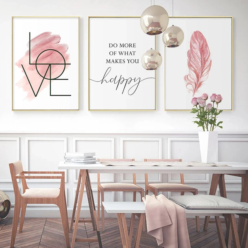 Blush Pink Love Feather Wandkunst Feine Kunst Leinwanddrucke Minimalistische Mode Bilder Für Wohnzimmer Mädchen Schlafzimmer Mode Kunst Dekor | Karnz