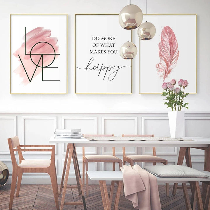 Blush Pink Love Feather Wandkunst Feine Kunst Leinwanddrucke Minimalistische Mode Bilder Für Wohnzimmer Mädchen Schlafzimmer Mode Kunst Dekor | Karnz
