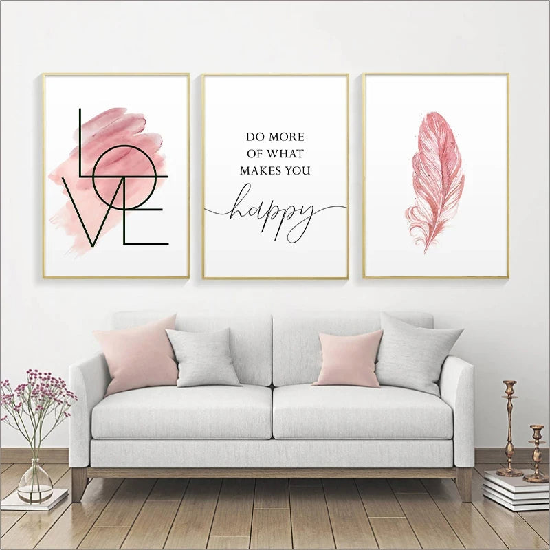 Blush Pink Love Feather Wandkunst Feine Kunst Leinwanddrucke Minimalistische Mode Bilder Für Wohnzimmer Mädchen Schlafzimmer Mode Kunst Dekor | Karnz