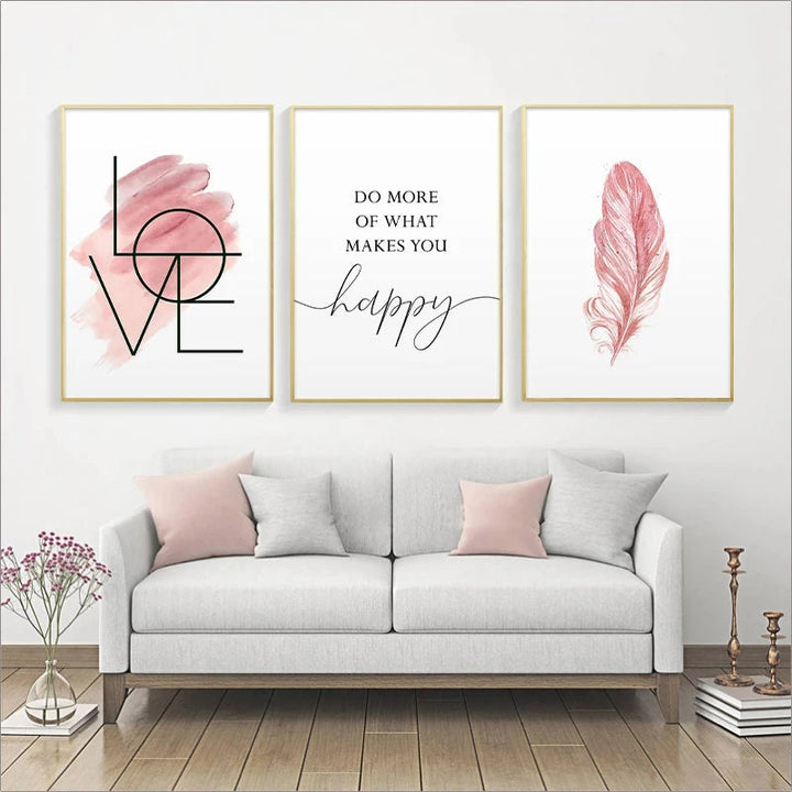 Blush Pink Love Feather Wandkunst Feine Kunst Leinwanddrucke Minimalistische Mode Bilder Für Wohnzimmer Mädchen Schlafzimmer Mode Kunst Dekor | Karnz