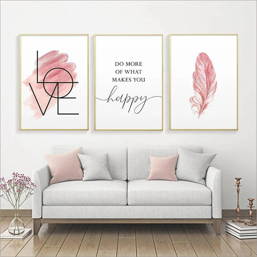 Blush Pink Love Feather Wandkunst Feine Kunst Leinwanddrucke Minimalistische Mode Bilder Für Wohnzimmer Mädchen Schlafzimmer Mode Kunst Dekor | Karnz