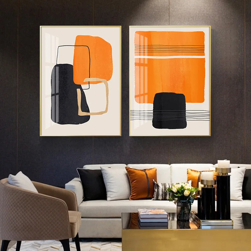 Fet orange beige schwarz Mosaik abstrakte Wandkunst Fine Art Leinwanddrucke Bilder für moderne Wohnraumkunst für zeitgenössische Innenräume