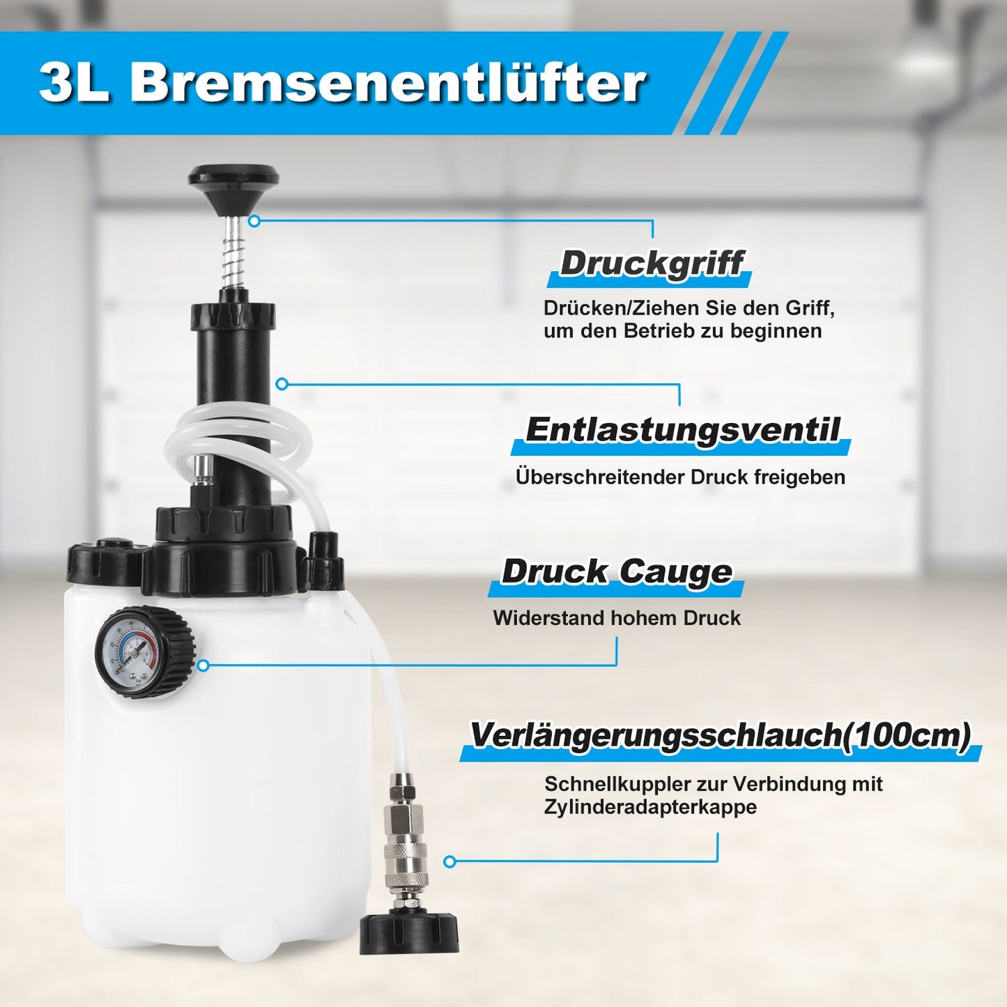 3L Bremsflüssigkeit Bremsenentlüftungsgerät mit 1L Absaugbehälter | Karnz