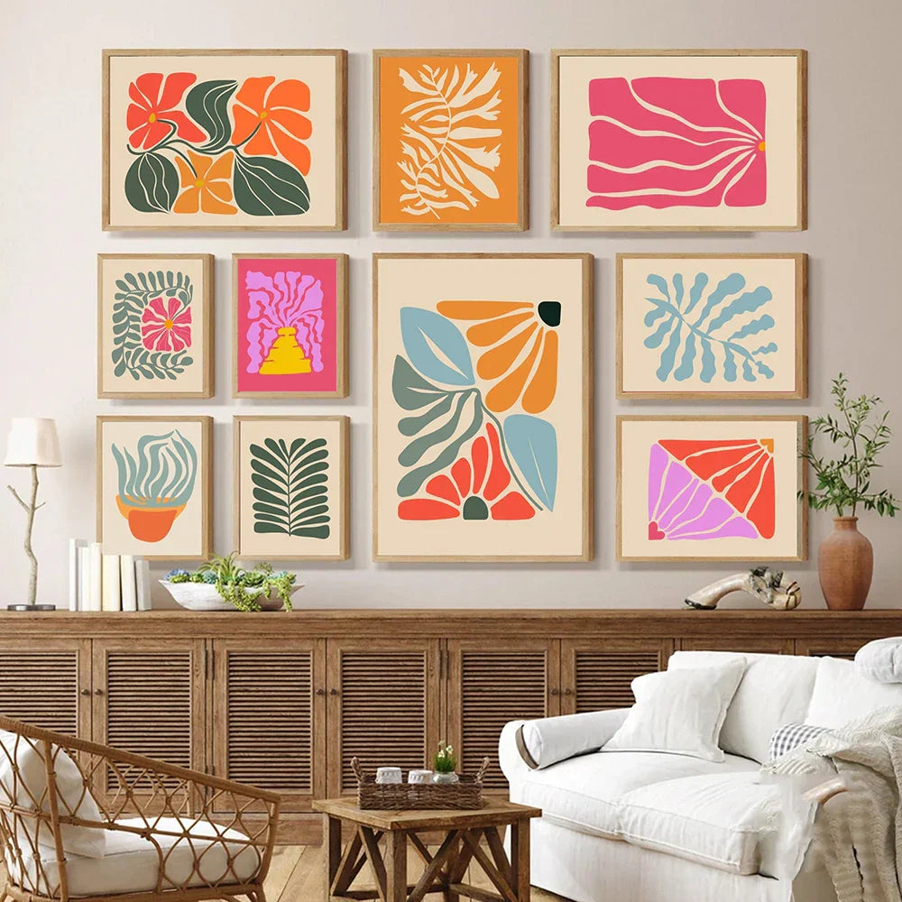 Helle farbenfrohe botanische abstrakte Wandkunst feine Kunstleinwanddrucke lebendige Farb Bilder für modernes Zuhause Wohnzimmer Schlafzimmer Kunst Dekoration