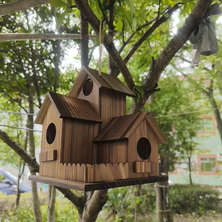 Karnz | Vogelhaus rustikaler Holz-Mehrraum-Futterspender