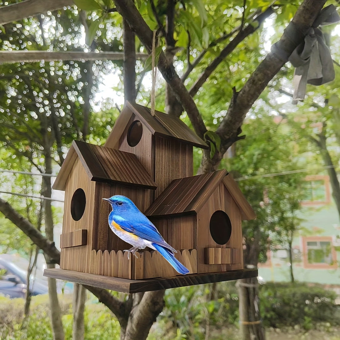 Karnz | Vogelhaus rustikaler Holz-Mehrraum-Futterspender
