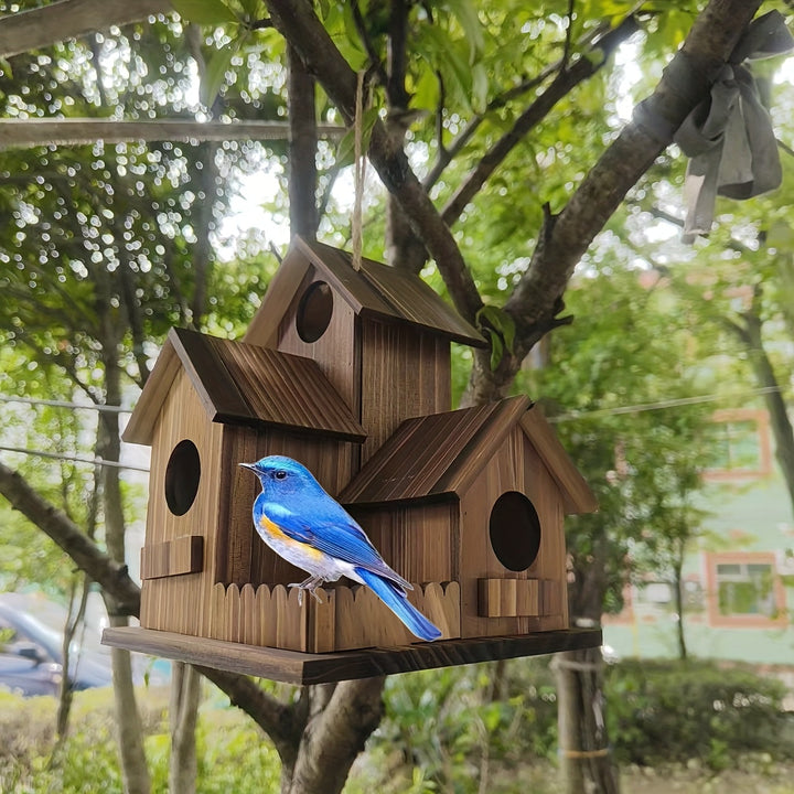 Karnz | Vogelhaus rustikaler Holz-Mehrraum-Futterspender