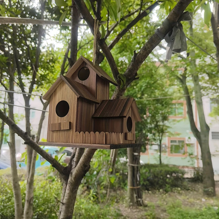 Karnz | Vogelhaus rustikaler Holz-Mehrraum-Futterspender