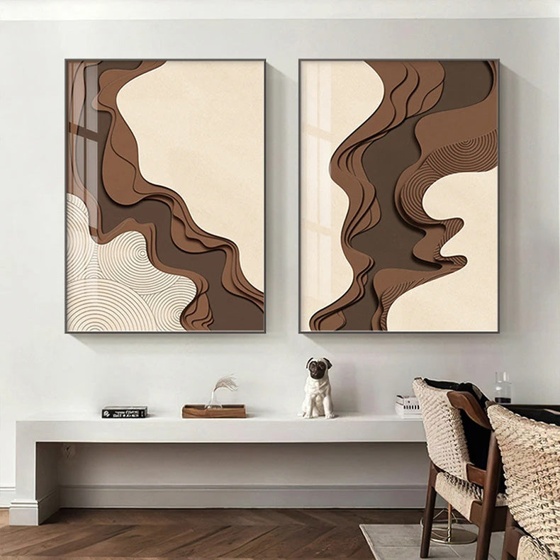 Braun Beige Abstrakte Fließende Konturen Minimalistische Wandkunst Fine Art Leinwanddrucke Bilder Für Moderne Wohnungen Wohnzimmer Kunst Für Zeitgenössische Inneneinrichtungen