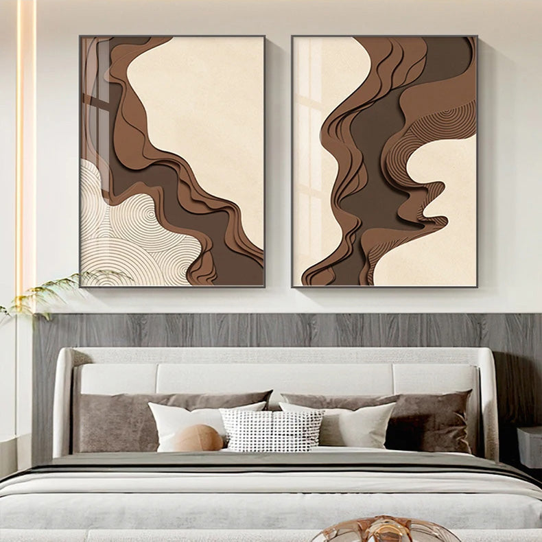 Braun Beige Abstrakte Fließende Konturen Minimalistische Wandkunst Fine Art Leinwanddrucke Bilder Für Moderne Wohnungen Wohnzimmer Kunst Für Zeitgenössische Inneneinrichtungen