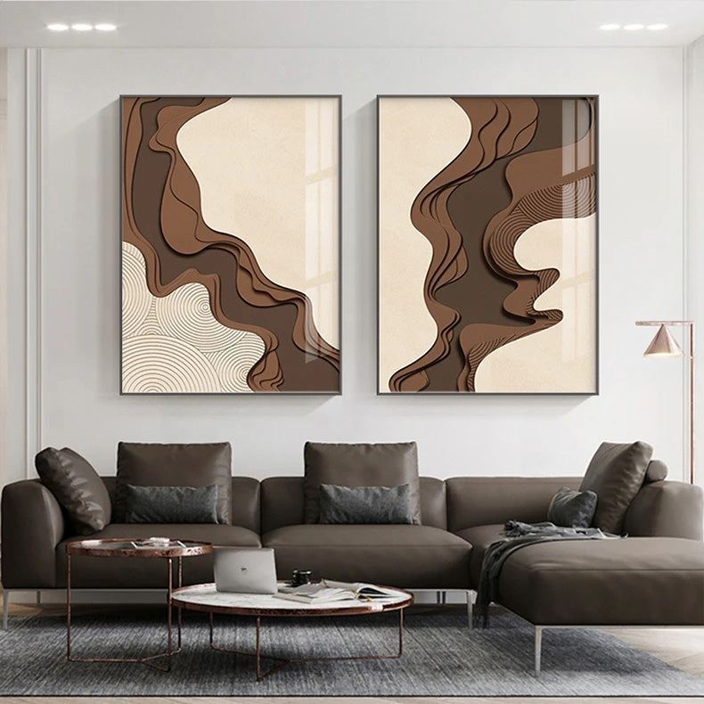 Braun Beige Abstrakte Fließende Konturen Minimalistische Wandkunst Fine Art Leinwanddrucke Bilder Für Moderne Wohnungen Wohnzimmer Kunst Für Zeitgenössische Inneneinrichtungen