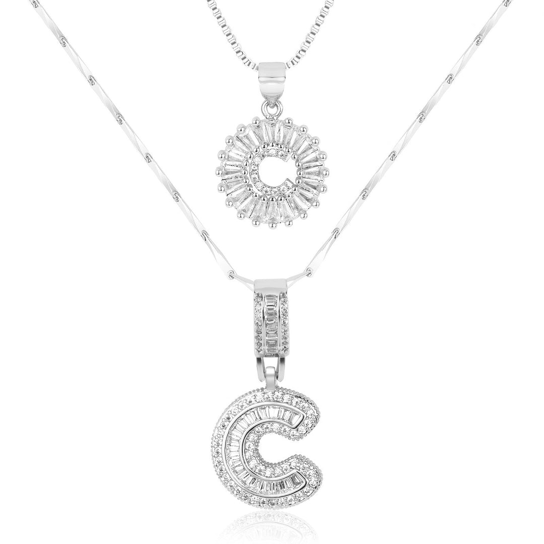 Karnz | 2pc 14k Diamant Buchstaben Initialen Halsketten