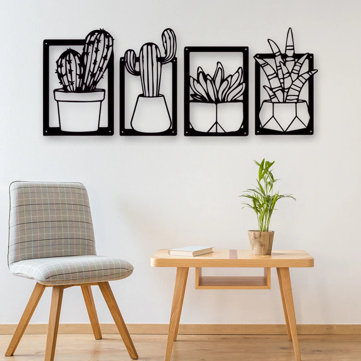 Cactus Potted Plant Schwarze Metalltafel Wandkunst 3D Skulptur Eisenhandwerk Nordische Wanddekoration Für Wohnzimmer Esszimmer Kreative Wohnkultur