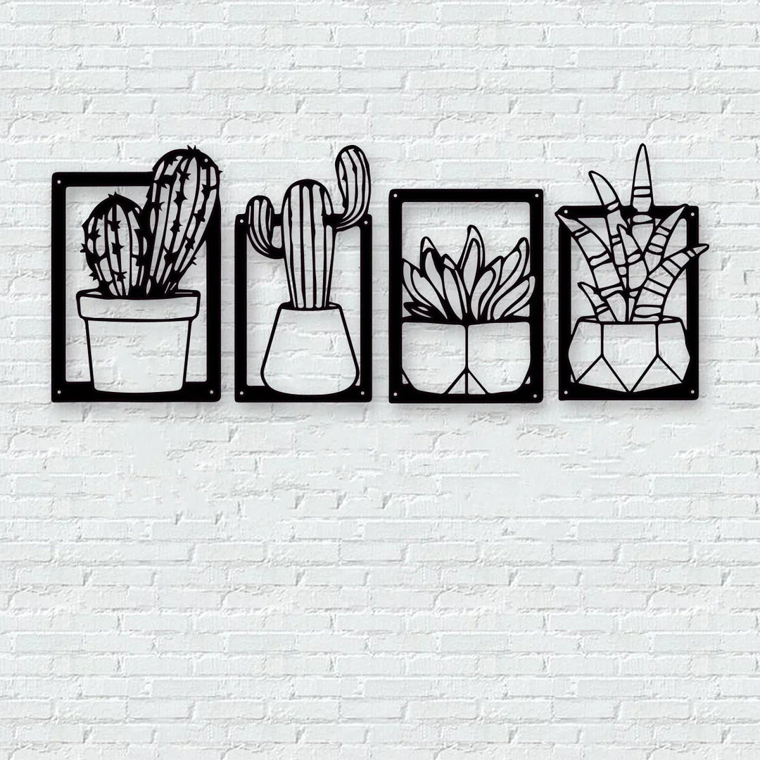 Cactus Potted Plant Schwarze Metalltafel Wandkunst 3D Skulptur Eisenhandwerk Nordische Wanddekoration Für Wohnzimmer Esszimmer Kreative Wohnkultur