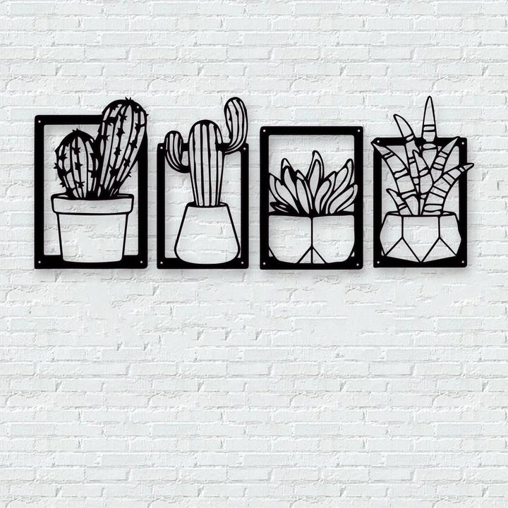 Cactus Potted Plant Schwarze Metalltafel Wandkunst 3D Skulptur Eisenhandwerk Nordische Wanddekoration Für Wohnzimmer Esszimmer Kreative Wohnkultur