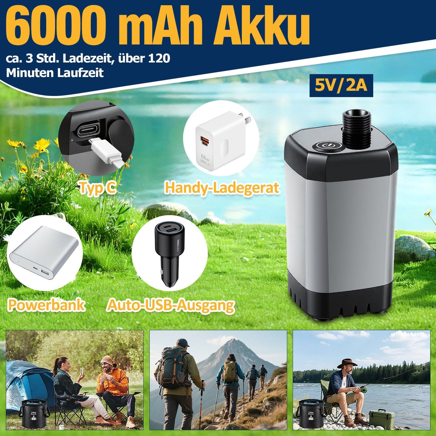 Tragbare Campingdusche Akku Outdoor Dusche mit 20L Falteimer | Karnz