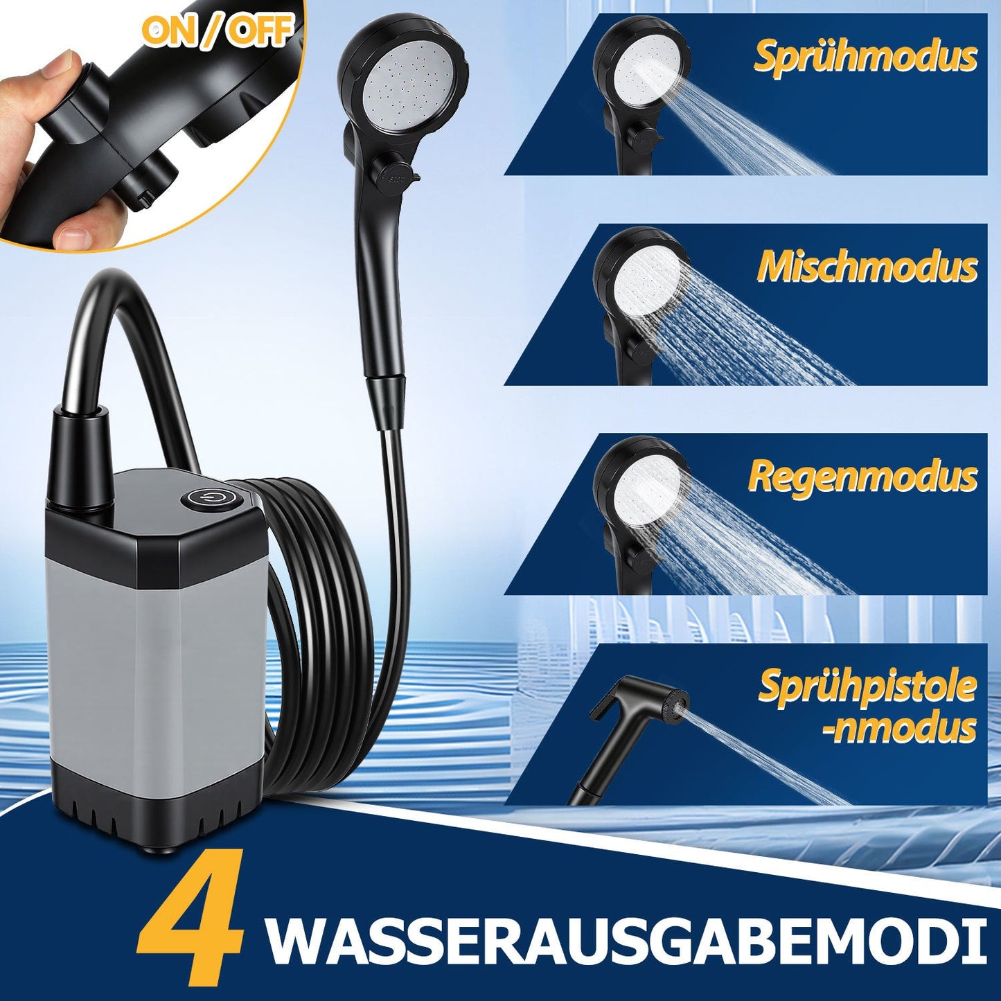 Tragbare Campingdusche Akku Outdoor Dusche mit 20L Falteimer | Karnz