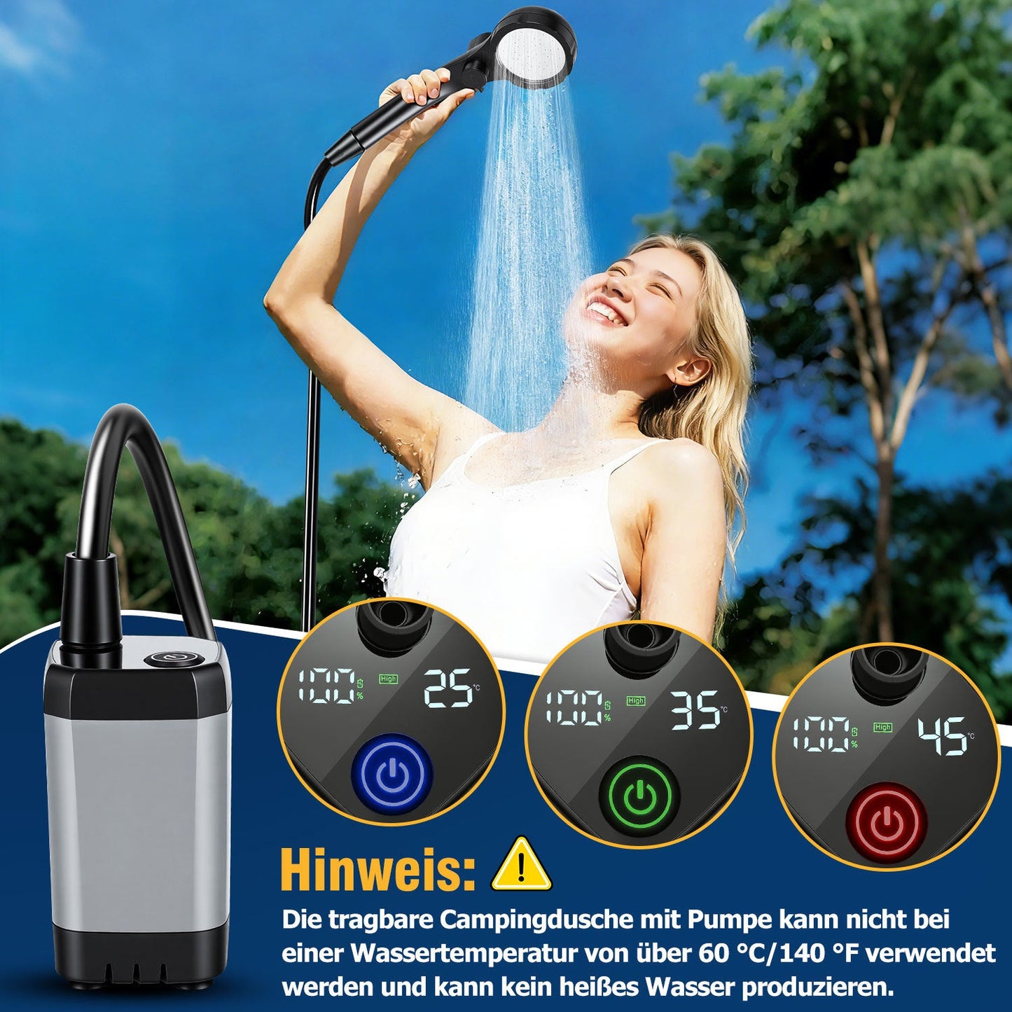Tragbare Campingdusche Akku Outdoor Dusche mit 20L Falteimer | Karnz