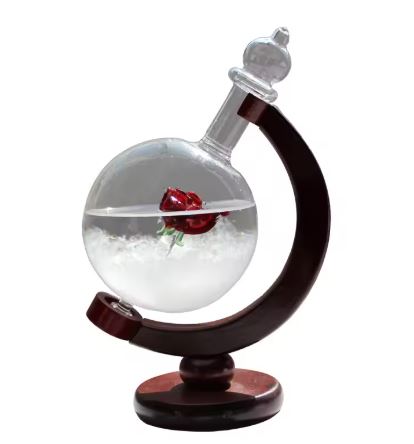 Karnz Sturmglas Barometer Globus mit Holzsockel – Wettervorhersage-Deko
