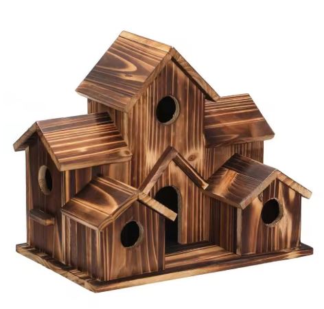 Karnz | SongbirdHaven Handgefertigtes Vogelhaus aus Holz mit 6 Eingängen für Ihren Garten