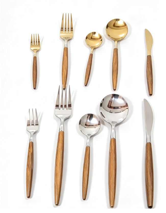 Elegantes Holzhantel Goldbesteckset für anspruchsvolles Essen