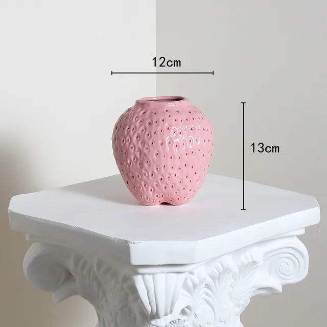 Keramikvase im Erdbeer-Design, Dekorative Blumenvase für Wohnzimmer und Küche | Karnz