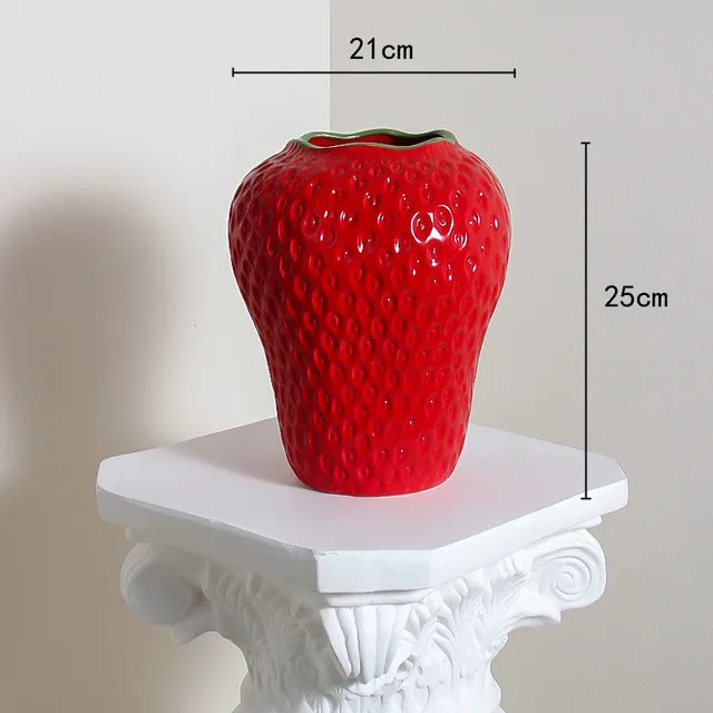 Keramikvase im Erdbeer-Design, Dekorative Blumenvase für Wohnzimmer und Küche | Karnz