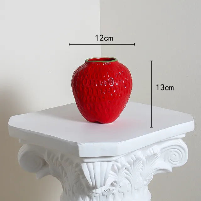 Keramikvase im Erdbeer-Design, Dekorative Blumenvase für Wohnzimmer und Küche | Karnz