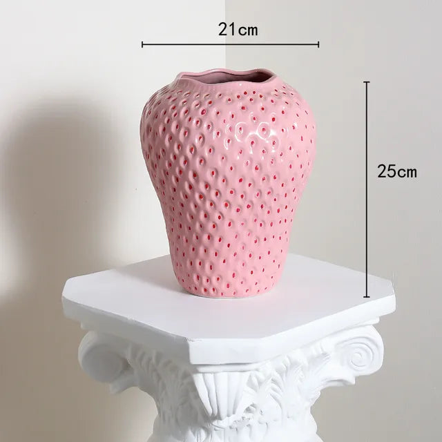 Keramikvase im Erdbeer-Design, Dekorative Blumenvase für Wohnzimmer und Küche | Karnz