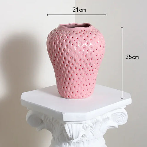 Keramikvase im Erdbeer-Design, Dekorative Blumenvase für Wohnzimmer und Küche | Karnz