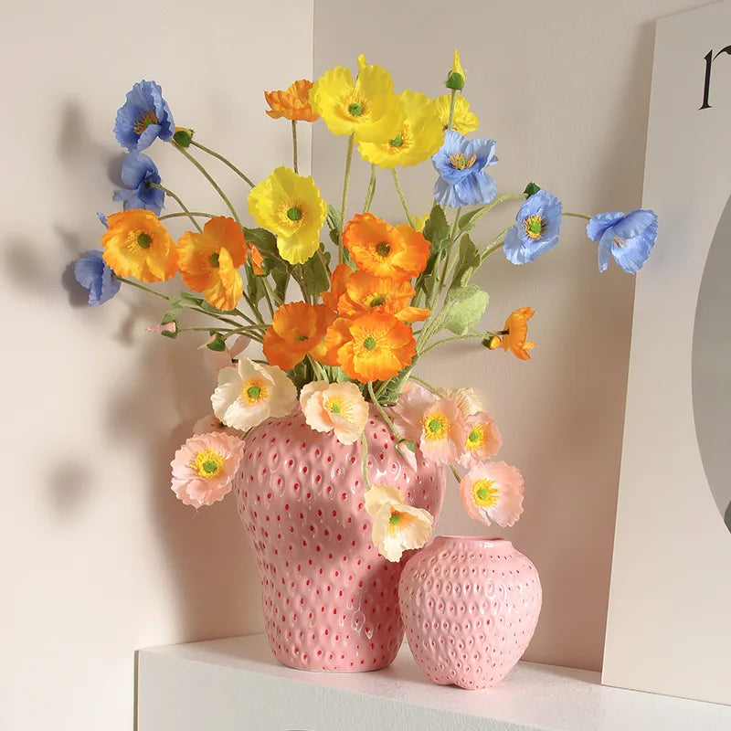 Keramikvase im Erdbeer-Design, Dekorative Blumenvase für Wohnzimmer und Küche | Karnz