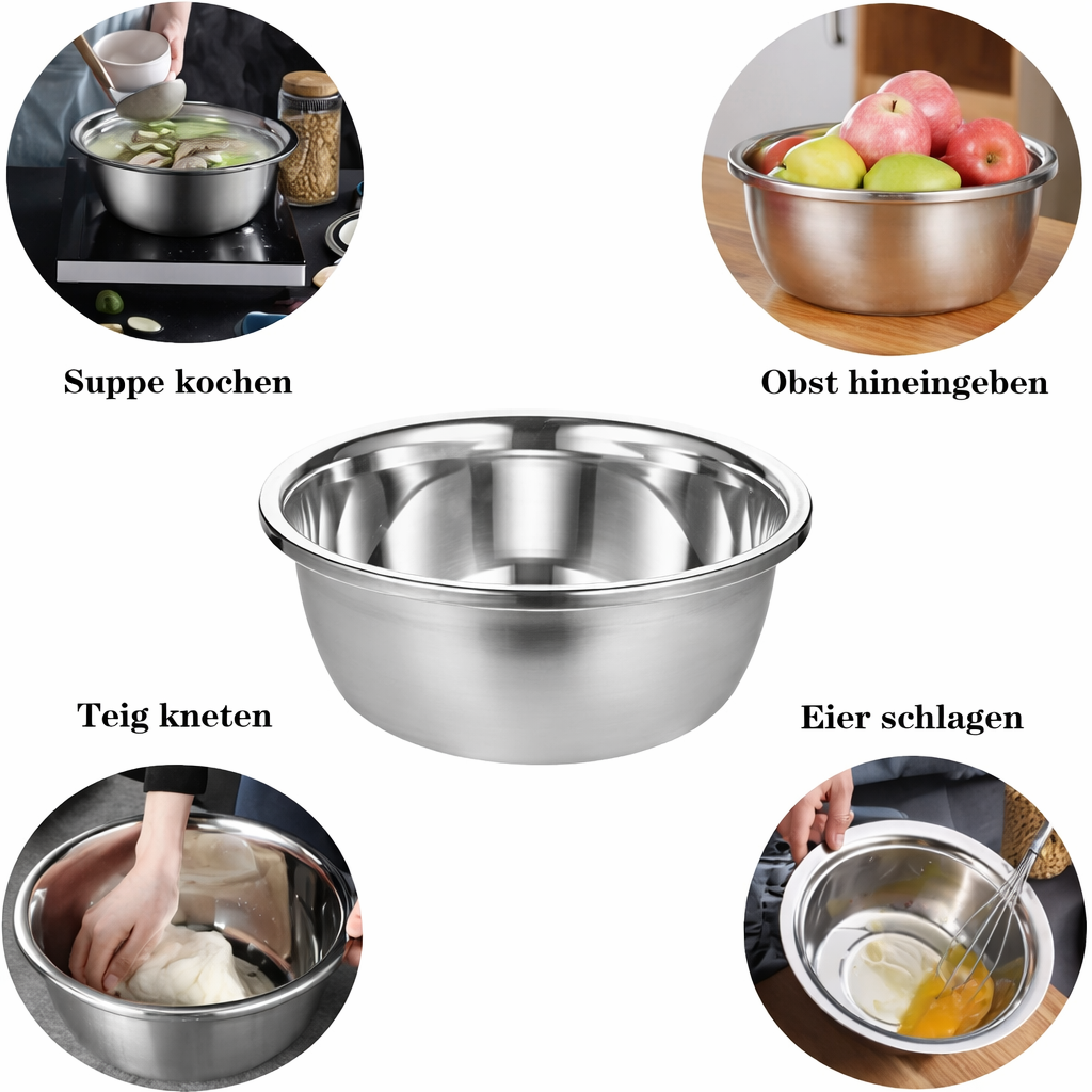 3-in-1 Rührschüssel-Set Edelstahl mit Reibe und Sieb | Karnz