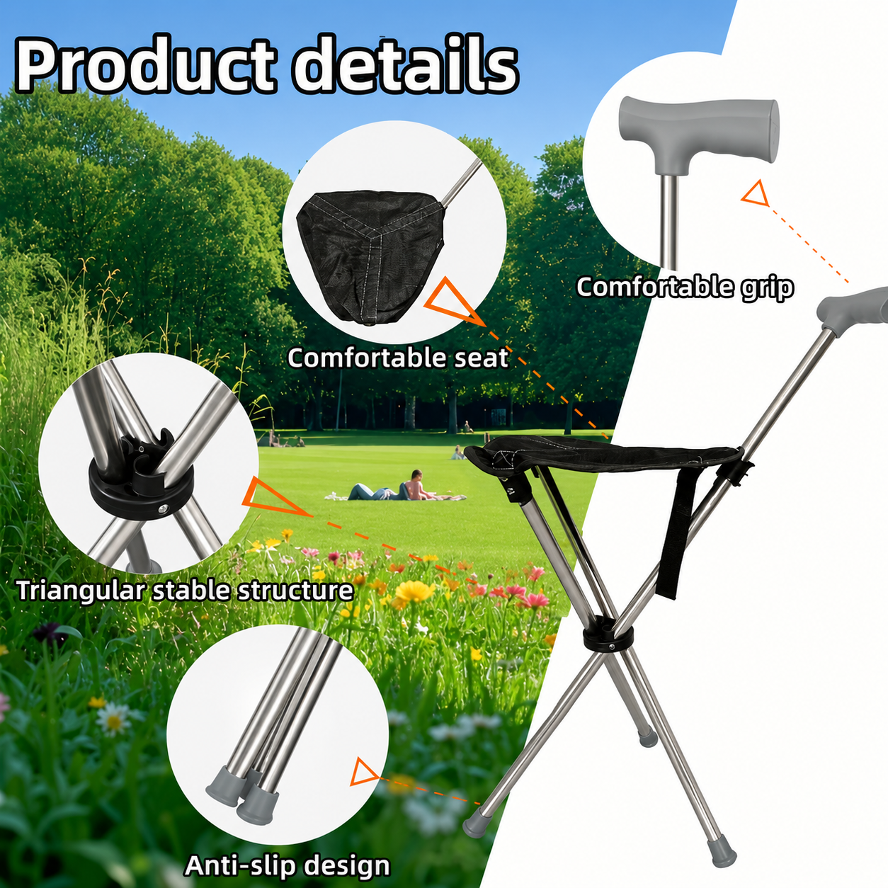2-in-1 Gehstock mit Sitz | Karnz