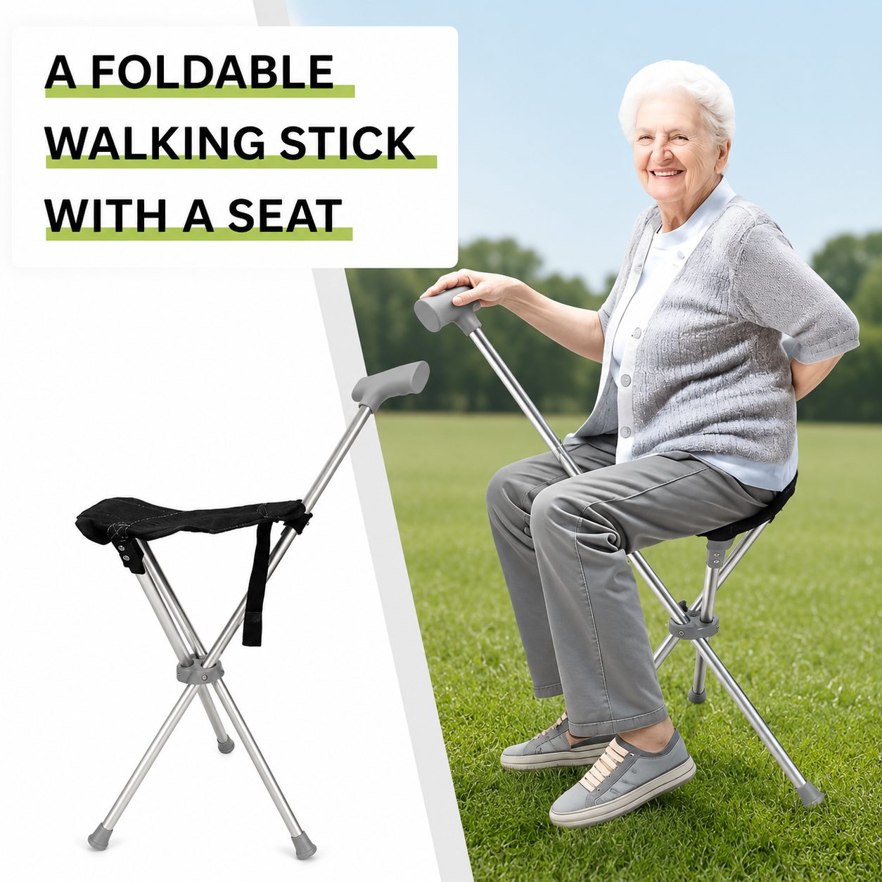 2-in-1 Gehstock mit Sitz | Karnz