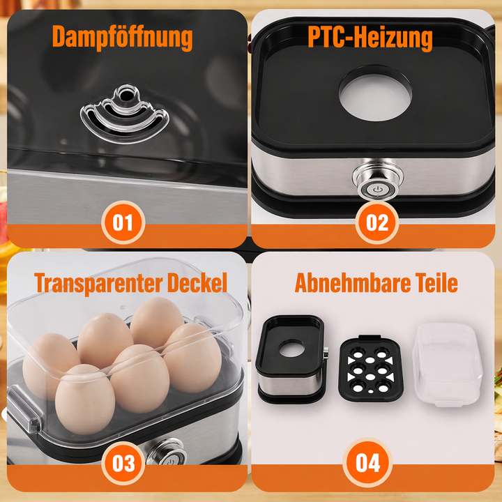 Multifunktionale Eggekoker mit transparentem Deckel | Karnz