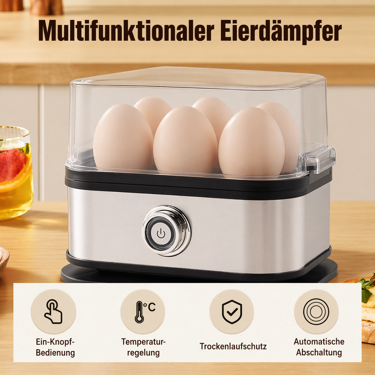 Multifunktionale Eggekoker mit transparentem Deckel | Karnz