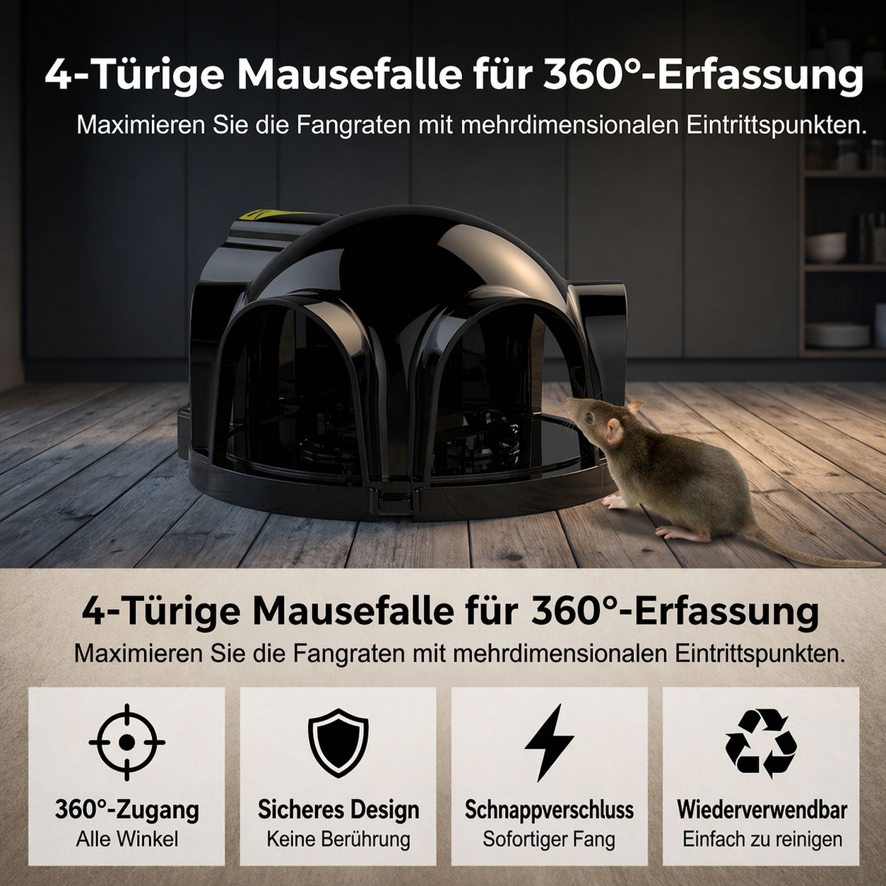Wiederverwendbare Mausfalle mit 4 Türen | Karnz