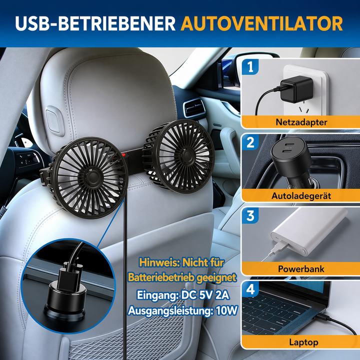 USB-Ventilator für Auto mit 2 Köpfen | Karnz