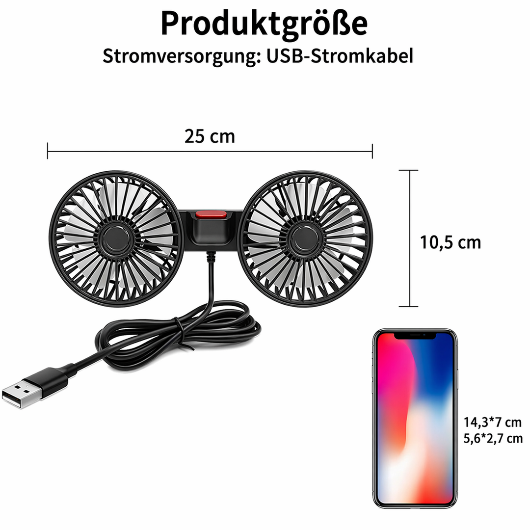USB-Ventilator für Auto mit 2 Köpfen | Karnz
