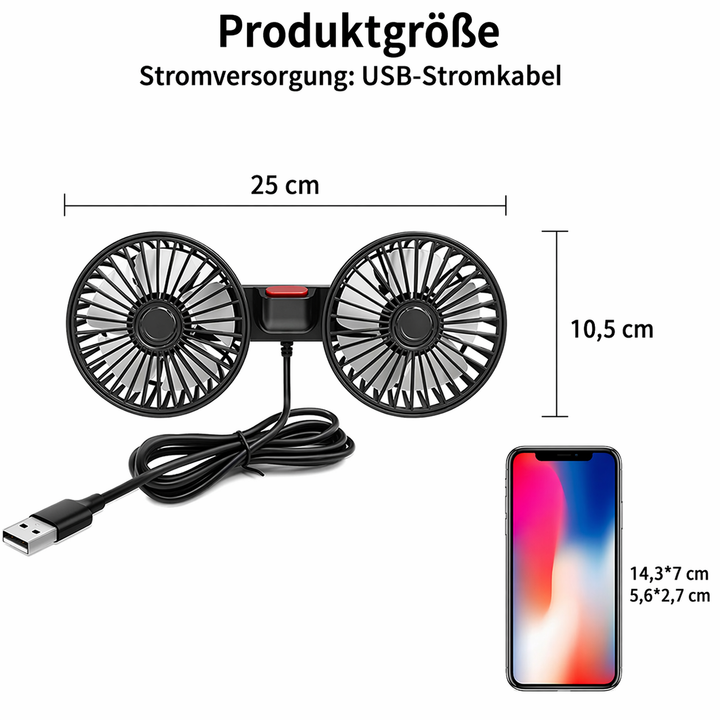 USB-Ventilator für Auto mit 2 Köpfen | Karnz