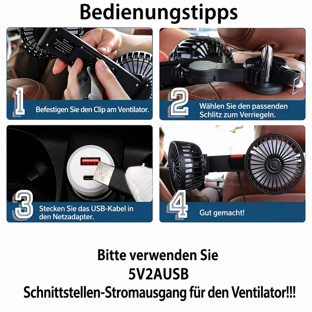 USB-Ventilator für Auto mit 2 Köpfen | Karnz