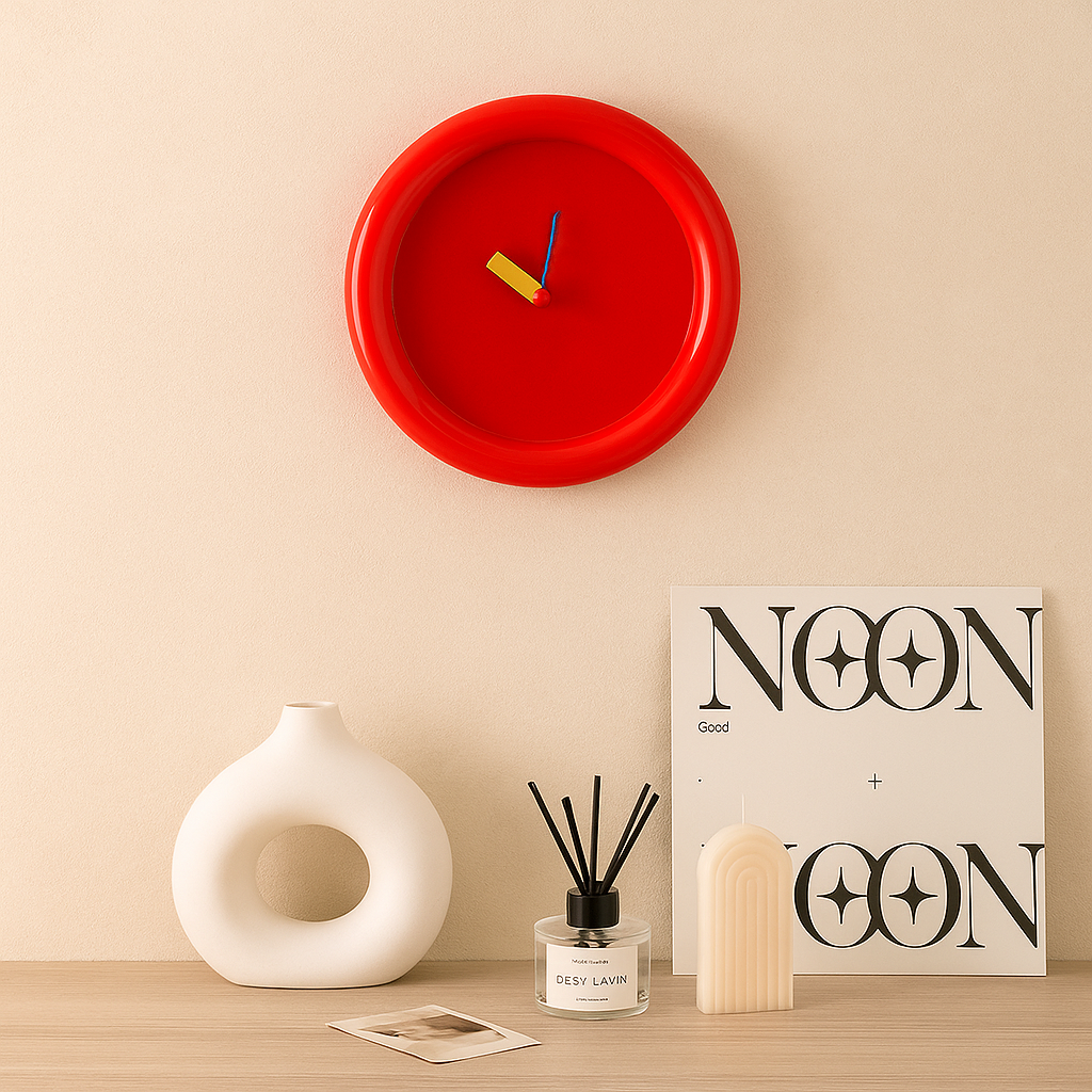 Bunte geometrische Wanduhren im Memphis-Stil mit mutigem künstlerischen Design Karnz
