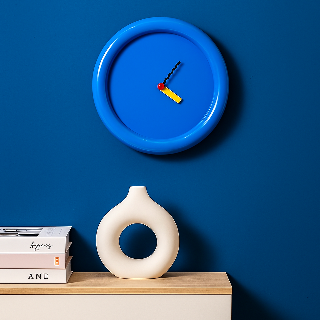 Bunte geometrische Wanduhren im Memphis-Stil mit mutigem künstlerischen Design Karnz
