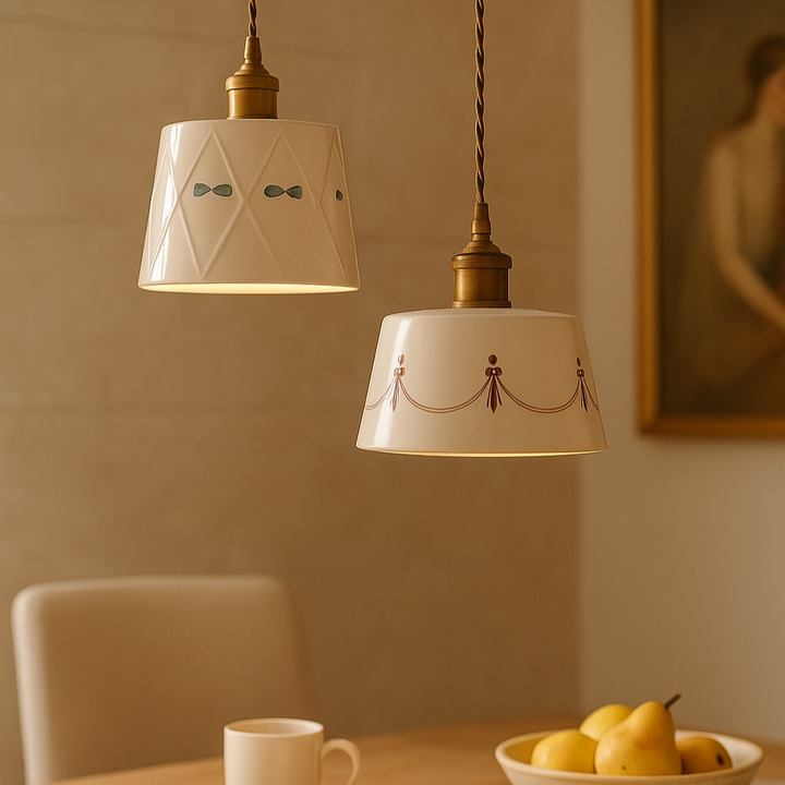 Elegante Pendelleuchte mit klassischem Keramikkreis Karnz