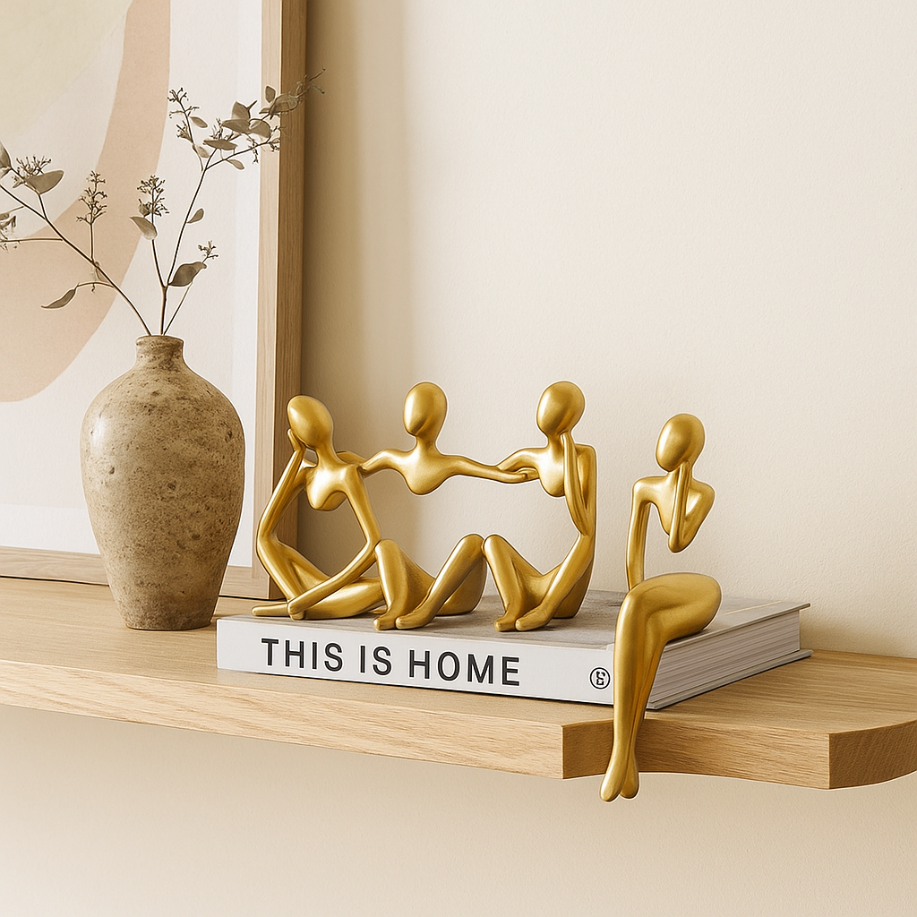 Goldene abstrakte Denkerstatuen in einzigartigen künstlerischen Positionen Karnz