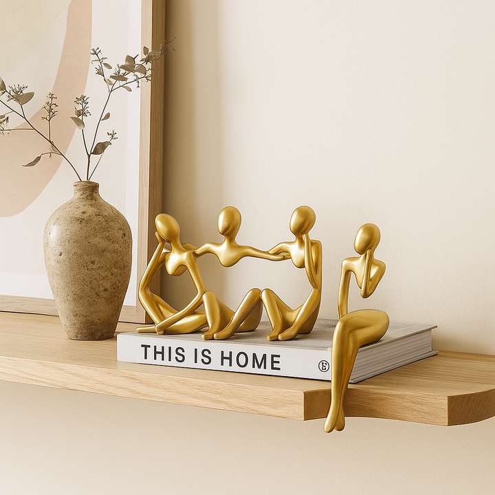 Goldene abstrakte Denkerstatuen in einzigartigen künstlerischen Positionen Karnz